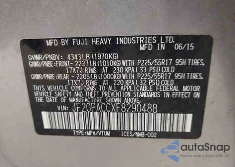 2015 Subaru Xv Crosstrek 2.0I Premium z USA, uszkodzony, nr VIN JF2GPACCXF8290488